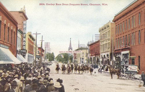 race vintage cowboy postcard wyoming streetview
