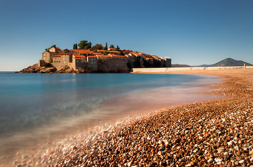 longexposure beach coast pebbles islet adriatic montenegro