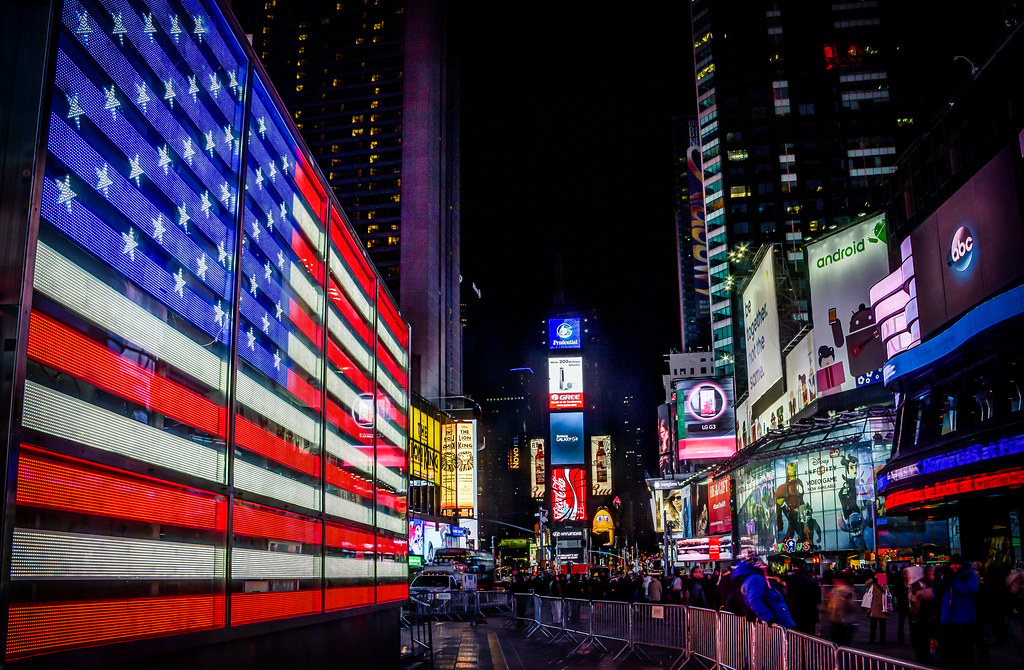 Neon American Flag at Times Square