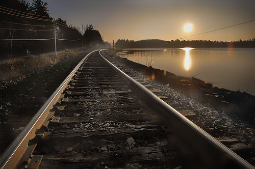 winter sun sunset rail tracks railway lake water sunrise nikon huntsville ontario muskoka topaz adjust sky knarrgallery darylknarr knarrphotography