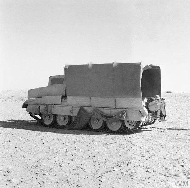 #A British Crusader tank camouflaged to look like a lorry truck. North Africa. WW2 1942 [800x793] #history #retro #vintage #dh #HistoryPorn http://ift.tt/2hCDtqa