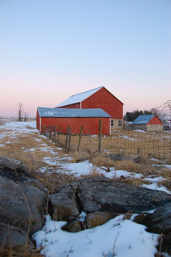 sunset snow barn farm