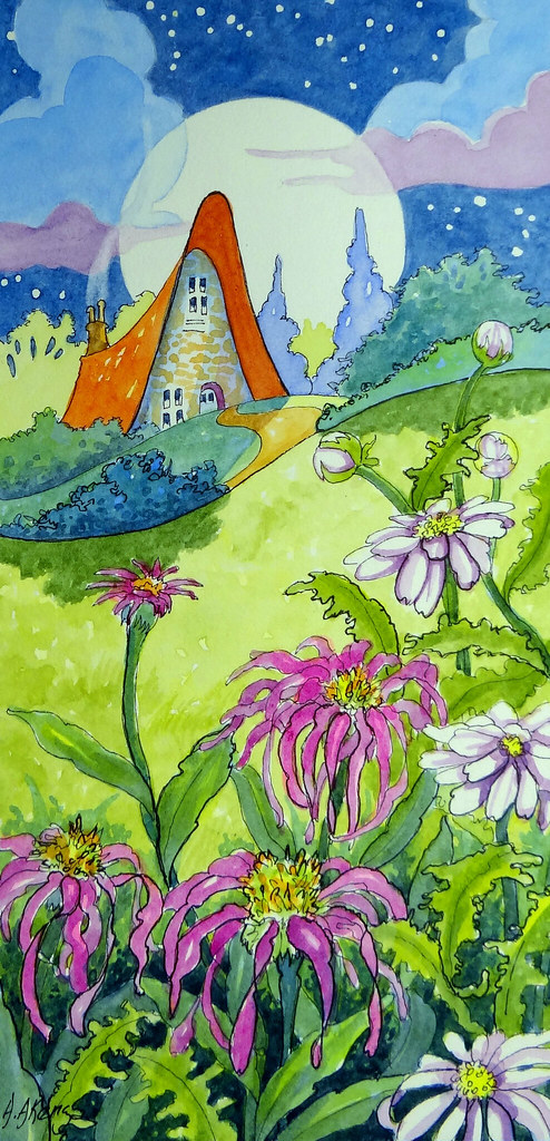 Storybook Cottage Series Summer Moon Dailypaintworks.com