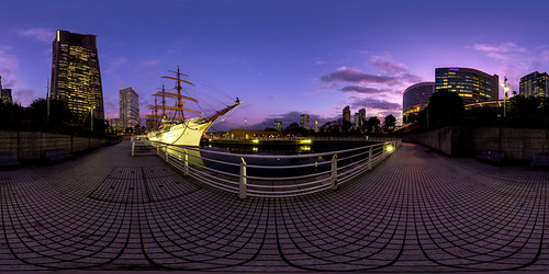 yokohama ship equirectangular sunset purple panorama 360 360vrphotography