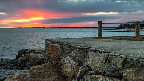 ocean sunset sky beach rock wall clouds fence geotagged outdoors evening nikon rocks unitedstates connecticut newengland hdr waterford nikond5300