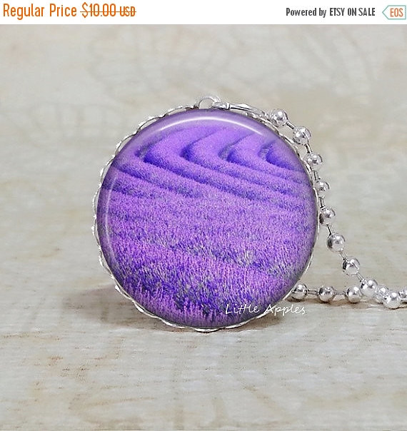 CLOSE SHOP SALE Lavender fields necklace, photo pendant, magenta, purple keychain
