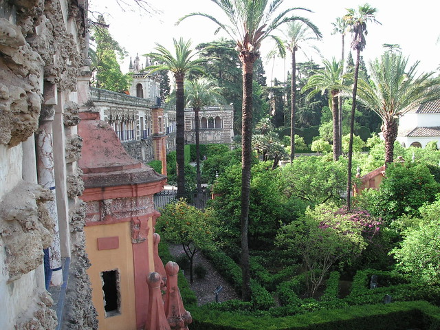 Vista del Jardín de las Damas desde una habitación superior. Alcázar de Sevilla, Sevilla (España).