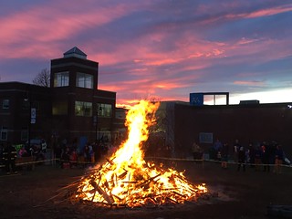 Bonfire at sunset, Attleboro Arts Museum
