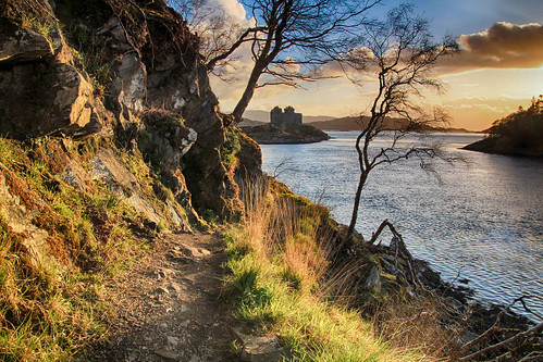 sunset sea cloud evening coast scotland seaside track hiking path walk bluesky hike route coastal coastline seashore moidart castletioram lochmoidart silverpath