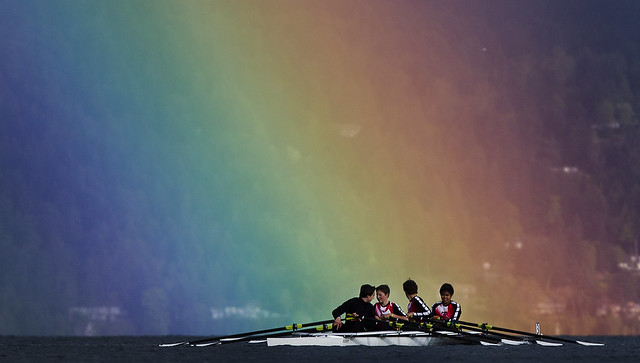 rainbow rowing sports ocean Rowing rower lake fog rainbow Photo © Kevin Light 0029