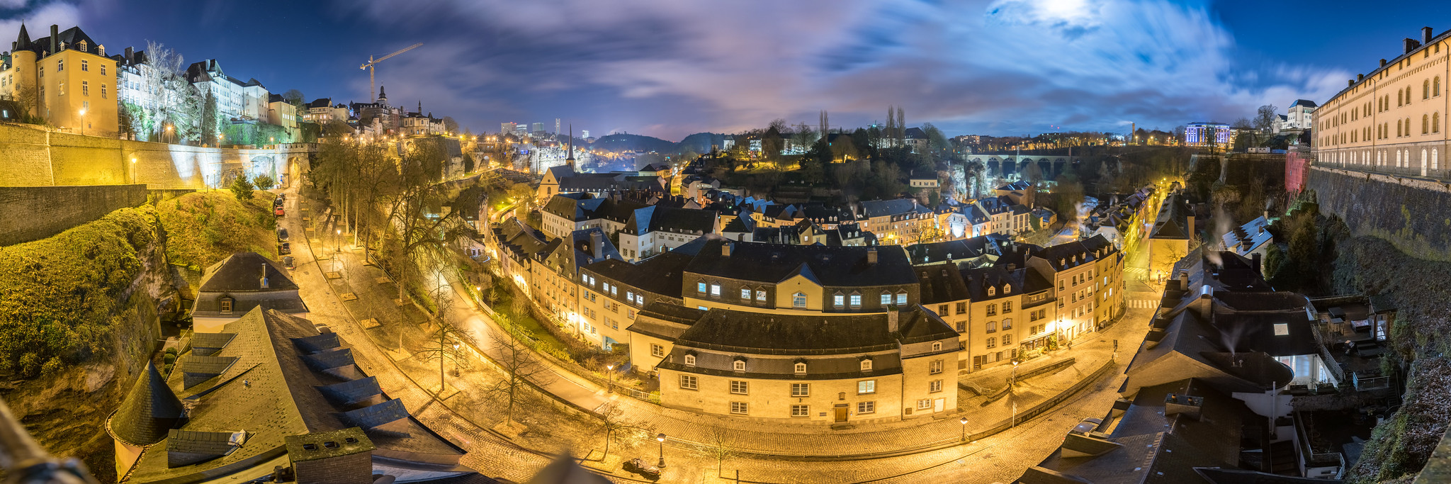 Luxembourg Grund night panorama