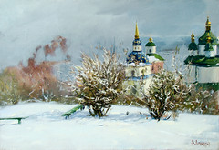 Vydubychi monastery at winter. Kyiv, Ukraine. N23. 44x64