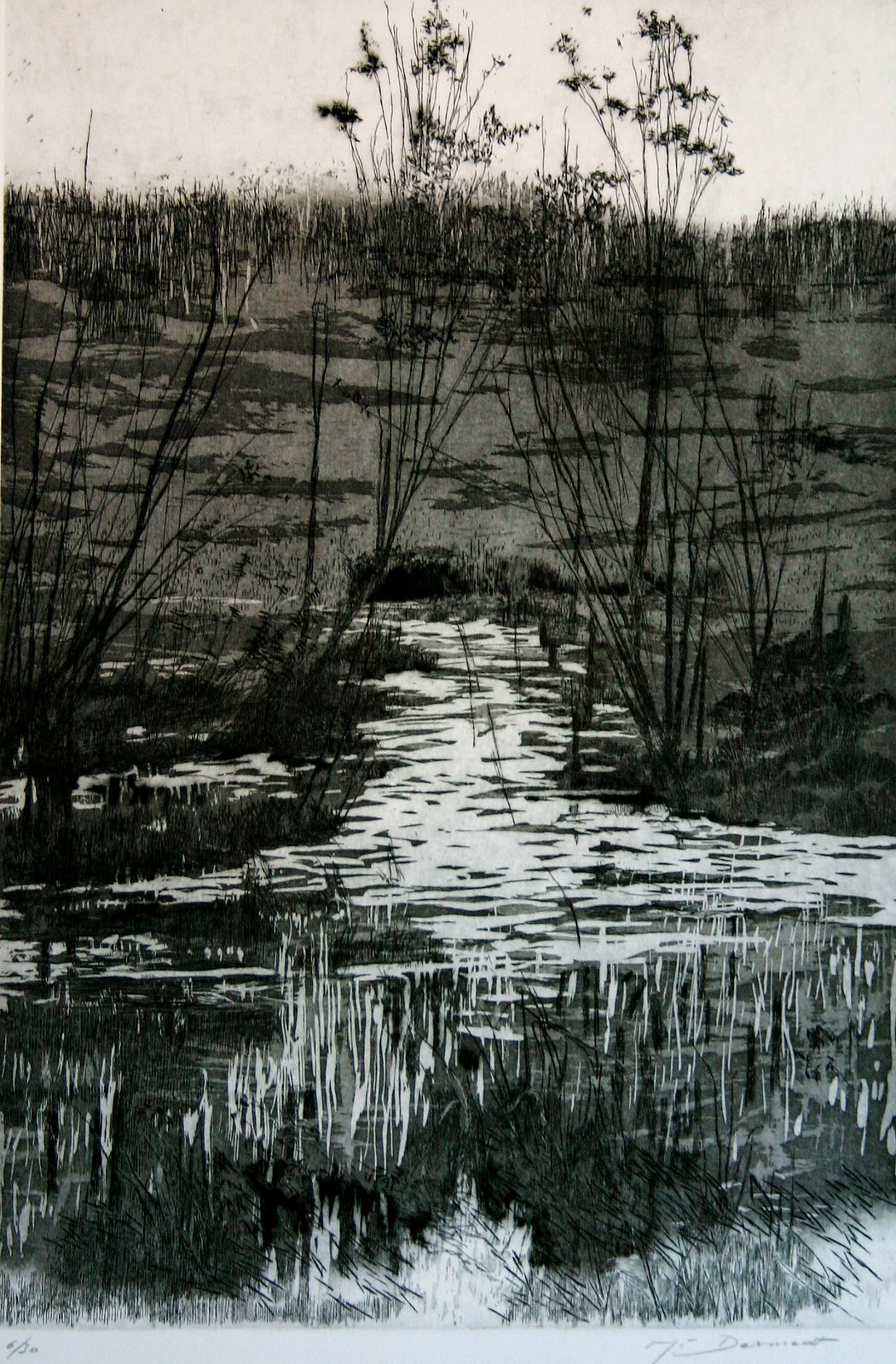 etching planche 267' vue sur la rivière ' 36,5 x 24,5 cm. gravure à l'eau-forte et aquatinte.