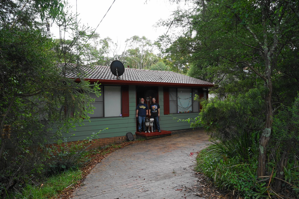 our house... with 2 dogs in the yard; home among the gum trees...