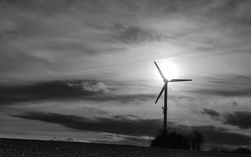 Sun and wind by AxelN, sky blackandwhite bw sun backlight clouds germany deutschland himmel wolken sw windrad sonne windpow