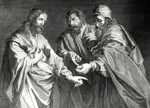 Christ's earthly ministry in the Phillip Medhurst Bible 258 of 550 Showing the tribute money Matthew 22:19-21 after Valentin