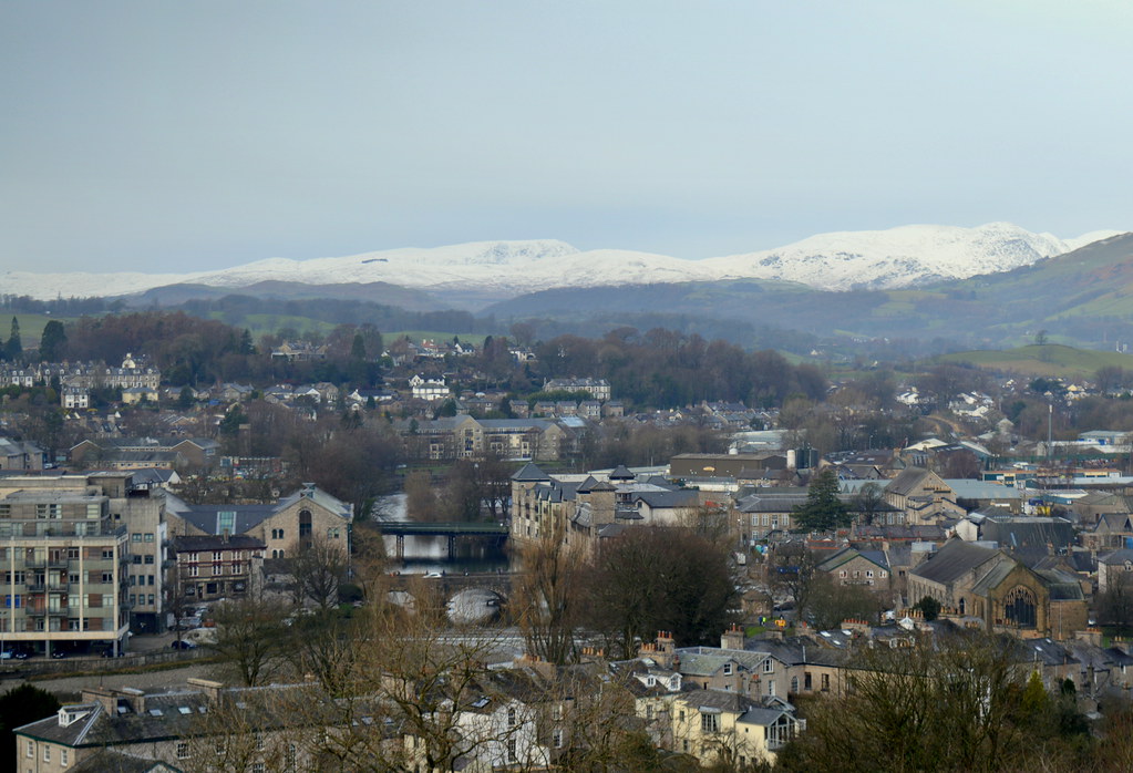 Snow capped Cumbrian hills from Kendal
