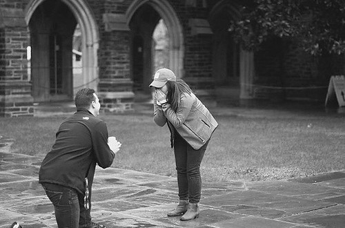 She said yes! ????????Congratulations to this pair of Blue Devils who got engaged near @dukechapel! #BlueDevilLove #pictureduke (???? credit: @jaroncee)