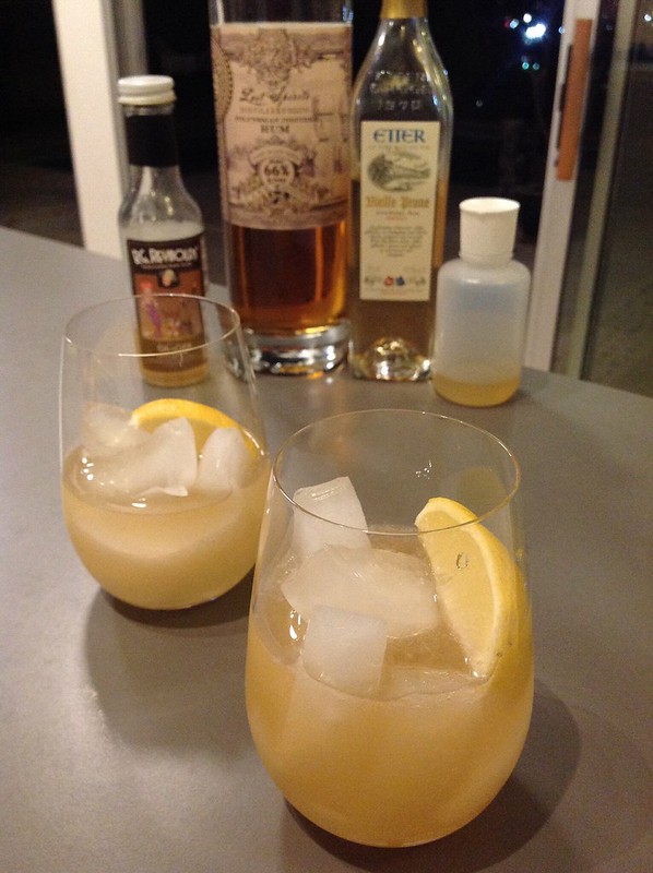 Perfect Storm (Alastair Burgess) with Lost Spirits Polynesian-inspired rum, Etter vieille prune plum eau-de-vie, lemon juice, honey syrup, ginger syrup #cocktail #cocktails #craftcocktails #rum #eaudevie #ginger #honey