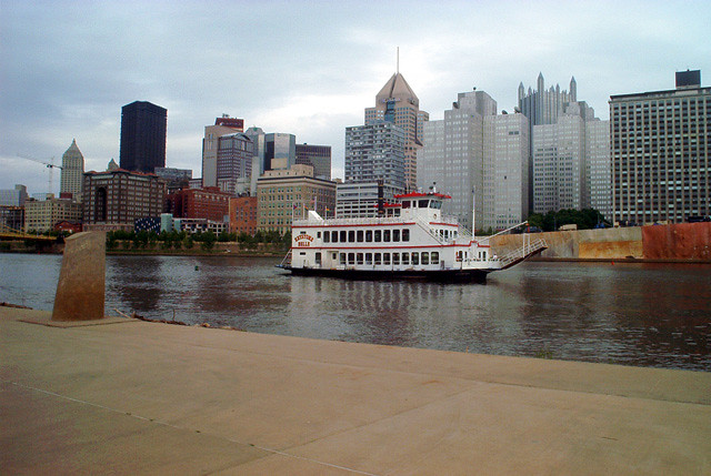 From the ballpark side, the water shuttle and downtown skyline