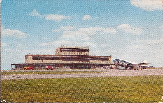 Cedar Rapids Municipal Airport (CID) postcard - circa 1953/1954.
