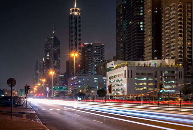 Downtown Dubai night traffic