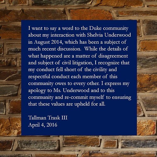 Statement from Duke's executive vice president Tallman Trask is posted on Duke Today.