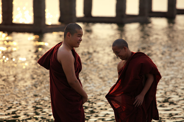 Monks In Conversation At The U Bein Bridge