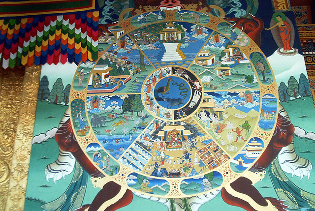 Wheel of life mural at Punakha dzong