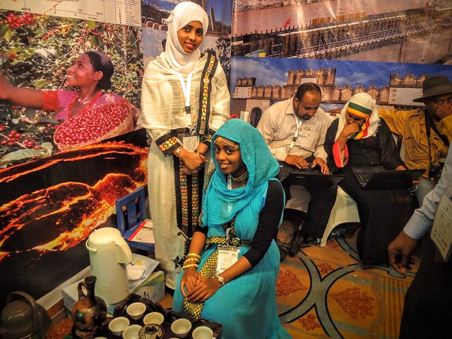 Ethiopian Pavilion at Riyadh Travel Fair 2016 serving Traditional Harari Coffee.