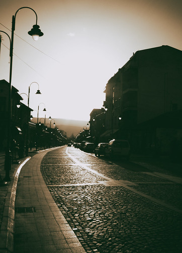 road street sunset sky sun serbia cobblestone lamps srbija dimitrovgrad србија димитровград