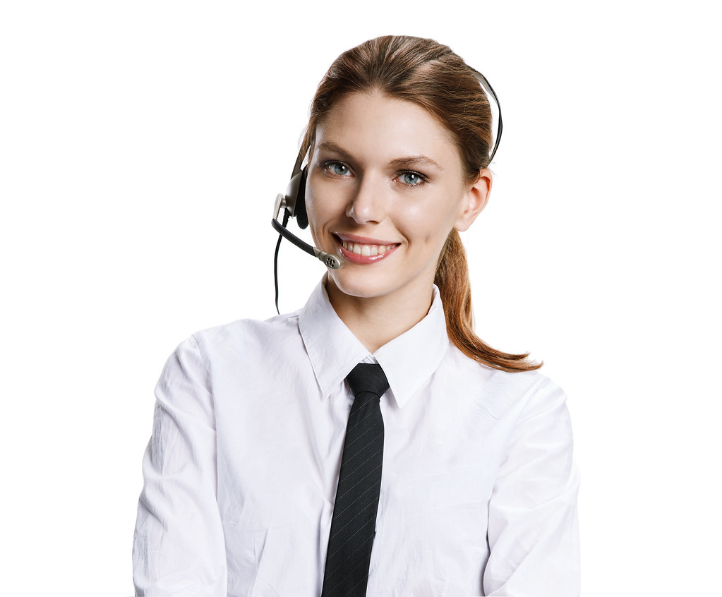Call center operator - portrait of young smiling girl with h