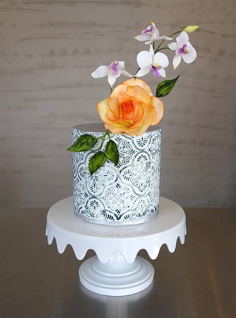 Spanish Tile Cake with Orchid Rose Spray