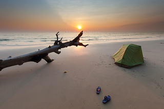 Camping on the Beach at Sunset