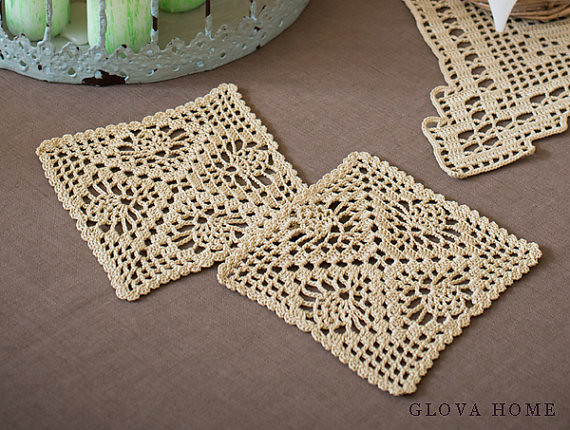 coaster set of 5 small crochet lace coasters OLIVIA  tableware cotton handmade cottage chic tabletop decor gift ideas crochet doily