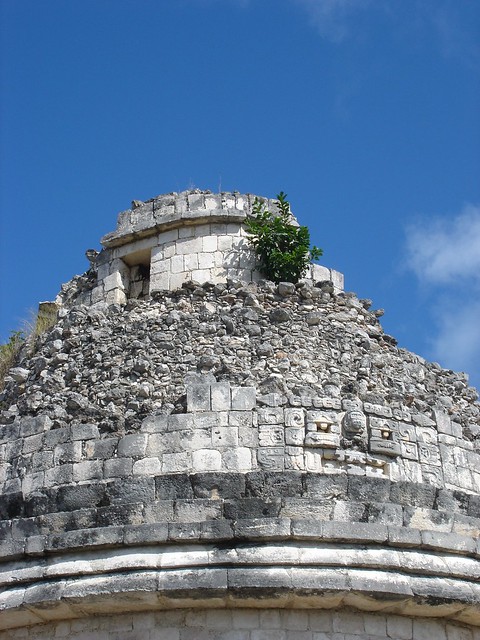 Detail, the Observatory.  Chichen Itza Mexico, December 17 2006.