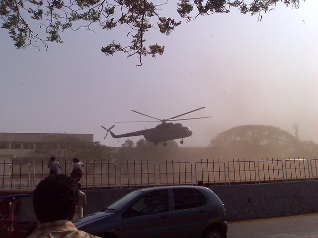 Navy Helicopter taking off from Police Parade Ground Kottayam