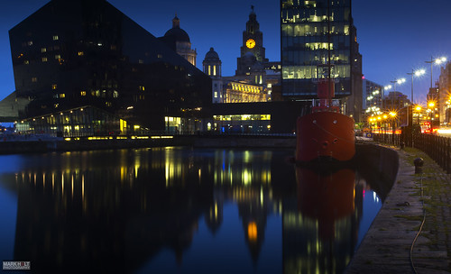 reflection night liverpool docks reflections citylights thestrand thebluehour canningdock mannisland the3graces thecanningdock thebarboat