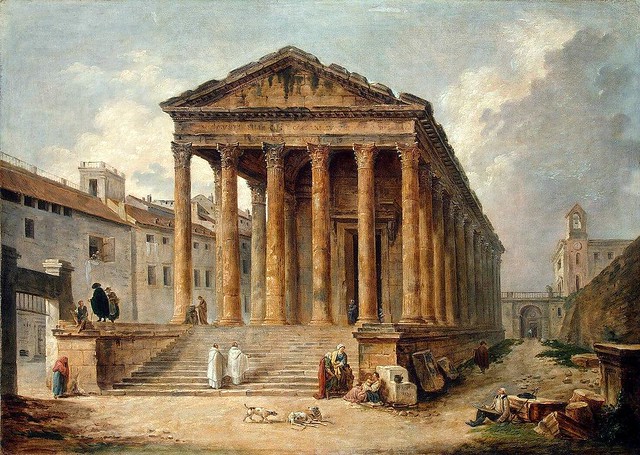 Hubert Robert (París, 1733-1808) Templo antiguo: La Maison Carrée en Nimes (1783)