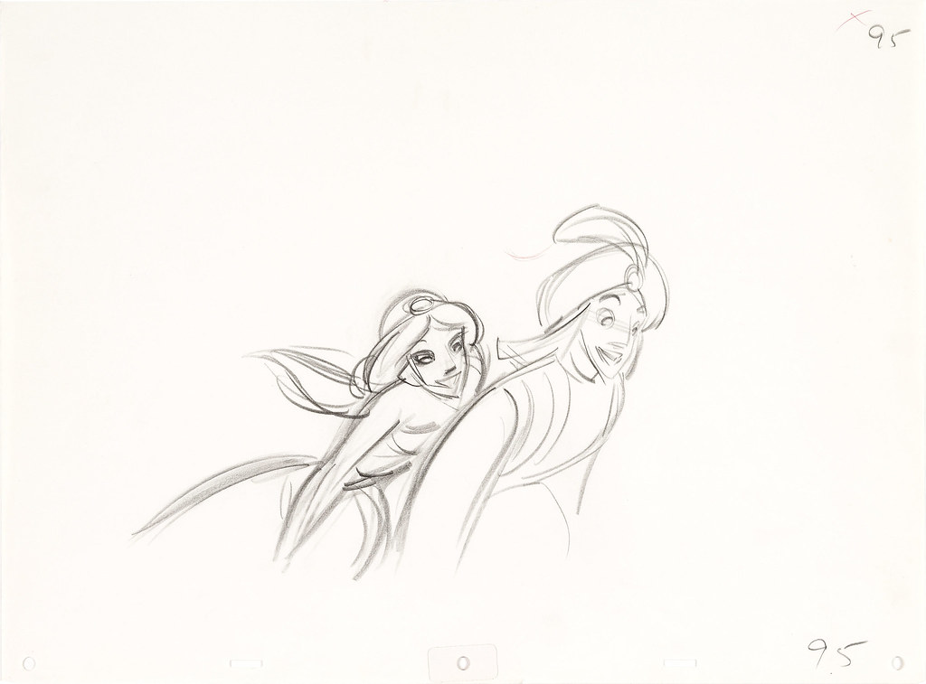 Animation Collection Original Production Animation Drawing of Aladdin and  Princess Jasmine from Aladdin 1992