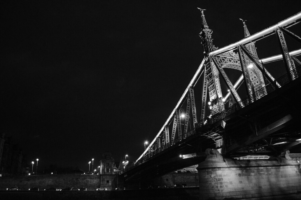 black and white bridge across Danube