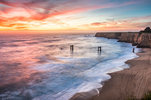 DSC_7997_g by shinglesware, Old Davenport Pier - Davenport, CAocean sunset sea sky cliff abandoned beach water coast pier waves 