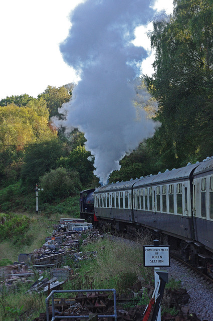 RD12569.  0-6-0ST WILBERT shunting empty coaching stock at Norchard on the Dean Forest Railway.