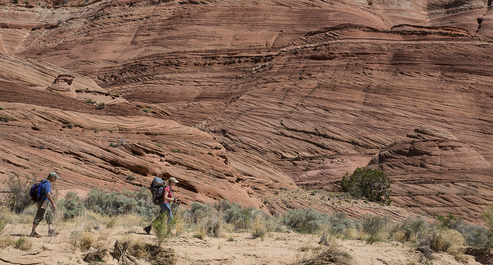 Two people hiking Vermilion Cliffs National Monument