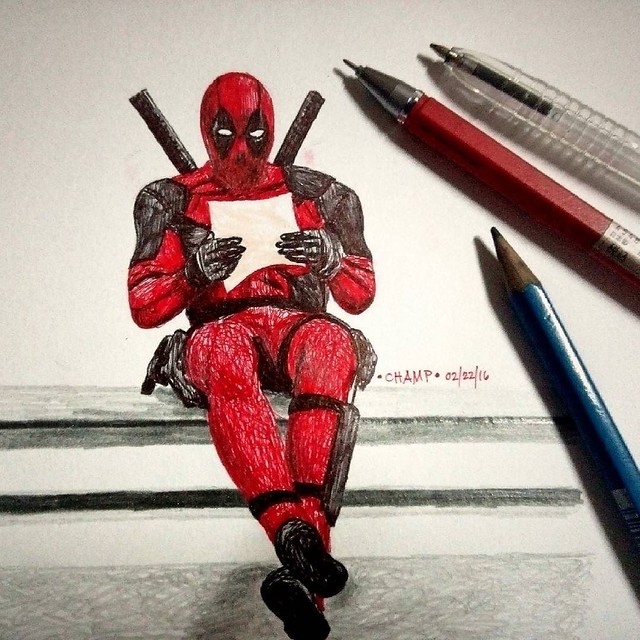 I drew Deadpool when he was trying to draw himself! #Deadp…