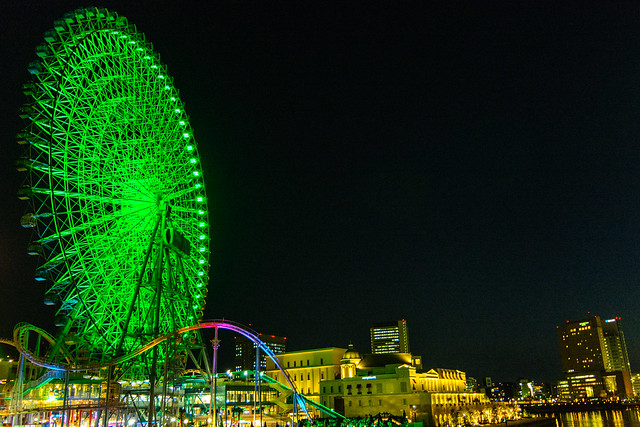 Green-lighted Ferris wheel