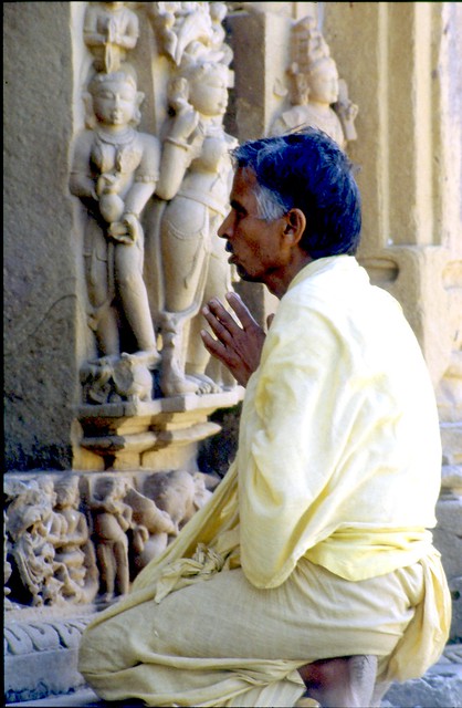 Deep prayer in the Hindu Temple of Khajuraho