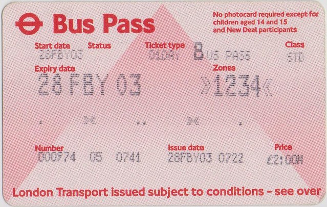 UK London Bus Pass 2003
