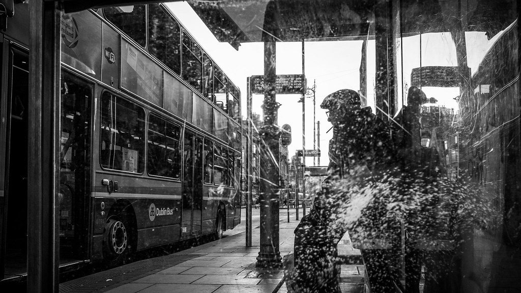 Waiting for the bus - Dublin, Ireland - Black and white street photography