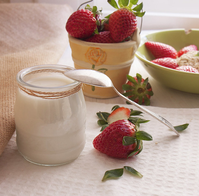 Healthy  yogurt and fresh strawberry berries